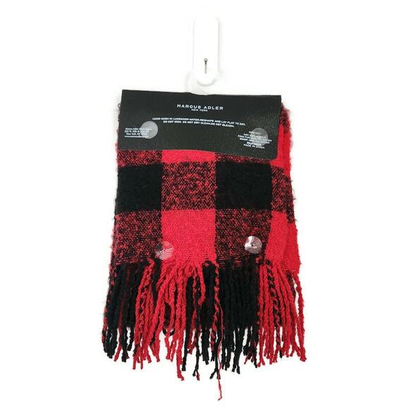 Marcus Adler Women's Red Black Buffalo Plaid Hat and Scarf Set - Picture 3 of 3